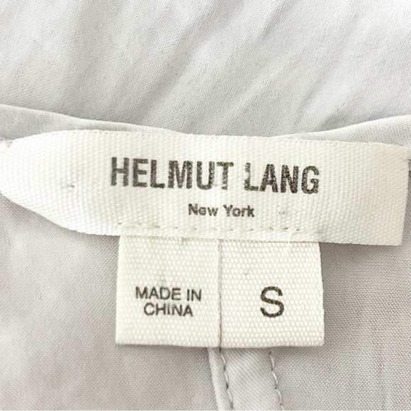 Helmut Lang Top Light Gray V-Neck Satin Short Sleeve Blouse Size S Draped Back - Picture 7 of 9